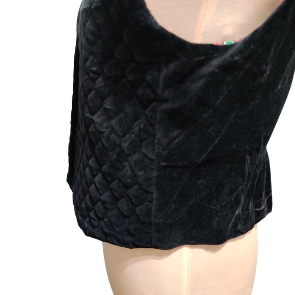 Vintage Talbots M Petite Black Velvet Vest Quilted Front Gold Button Plaid Lined - Picture 9 of 10